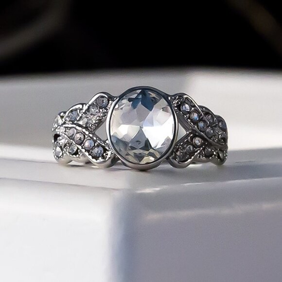 🍁 Engagement Oval Flower Pure Gemstone Zircon Rings for Women, EVGG1242 - Picture 3 of 5